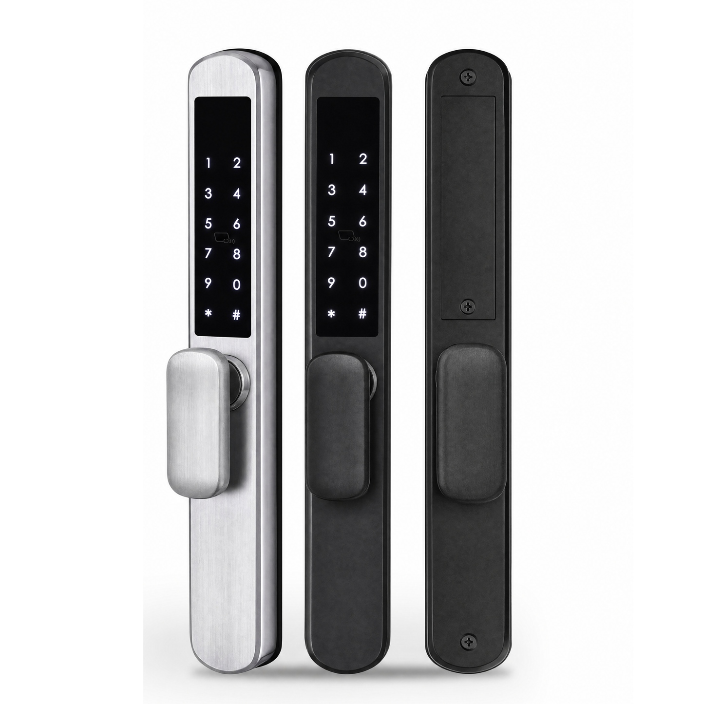 KS300 Smart Lock - 3-finish product lineup (silver, black keypad, plain black)
