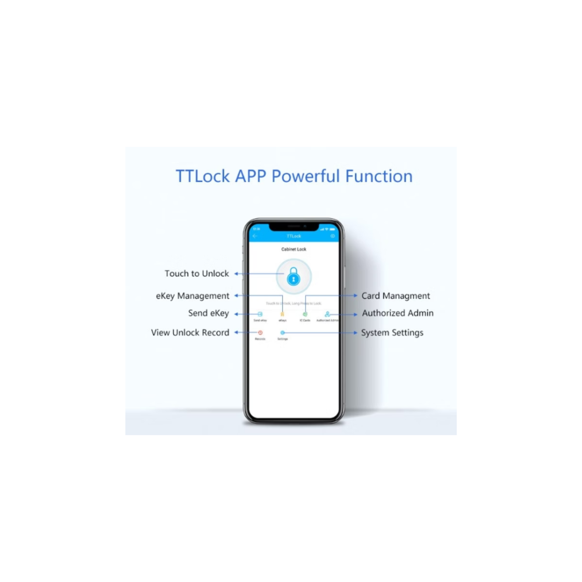 Smart Cupboard Lock TTLock app - powerful features: eKey management, card management, system settings