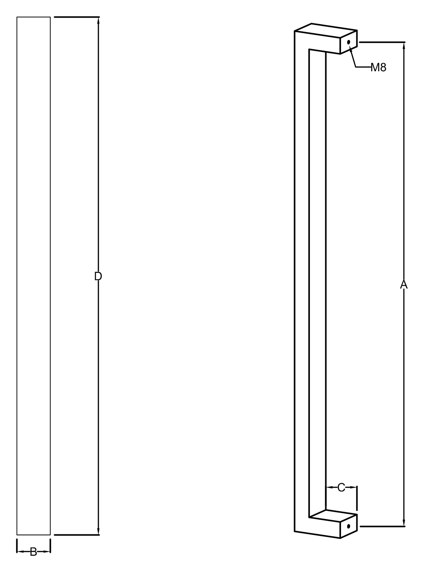 Rectangle Pull Handle dimensions diagram