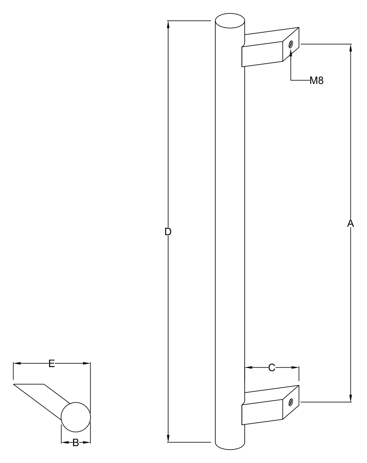 Round Offset-Leg Pull Handle dimensions diagram