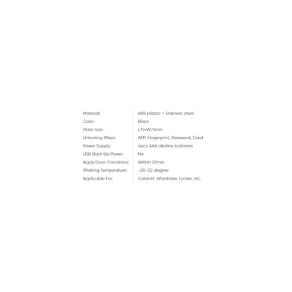 Smart Cupboard Lock - full specification table