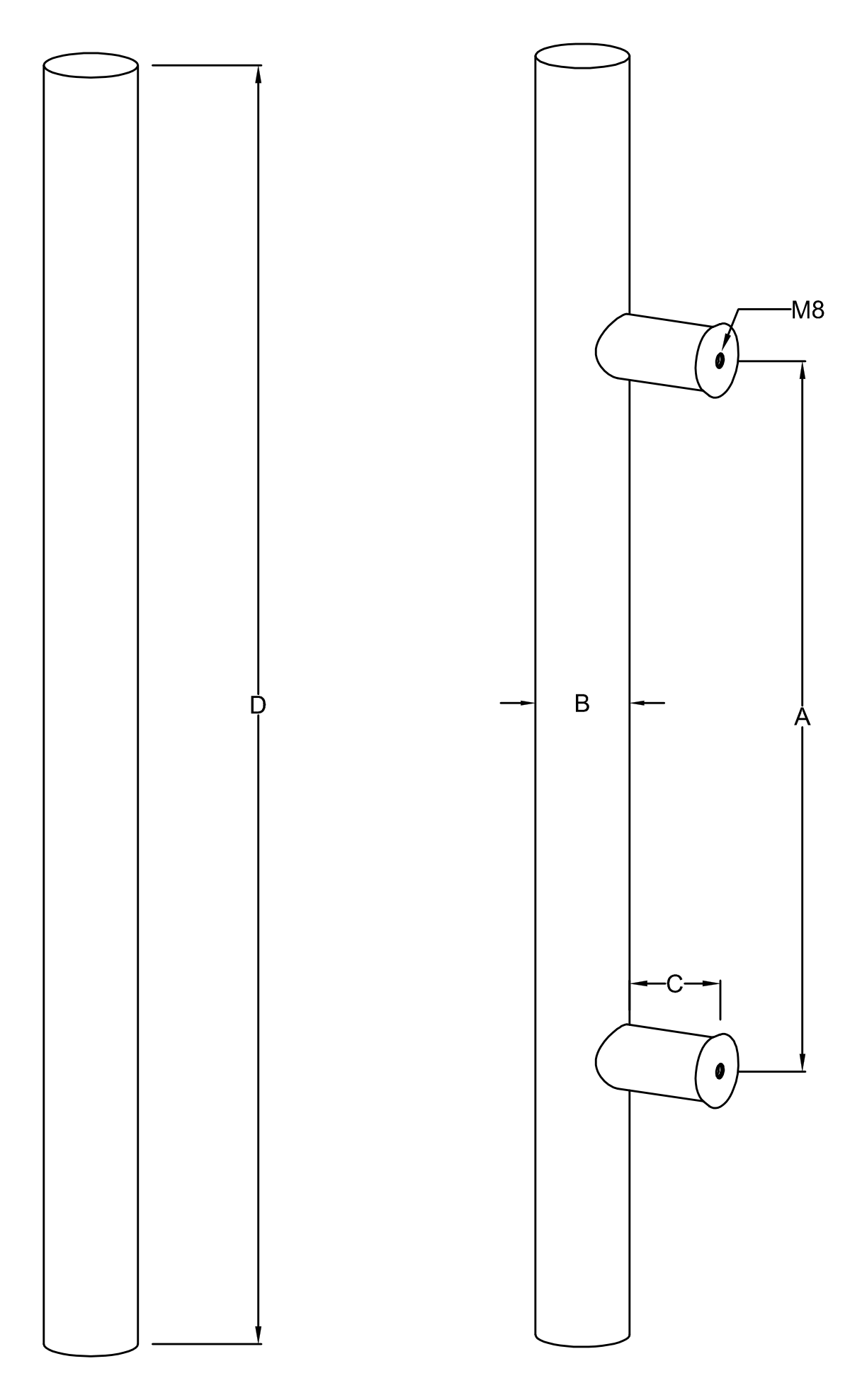 Round Tubular Pull Handle dimensions diagram