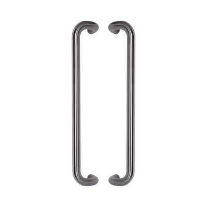 Round Offset Pull Handle 32mm in 316 marine-grade stainless, a pair shown back to back with the offset legs facing inward