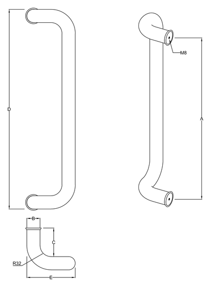 Round Offset Pull Handle dimensions diagram
