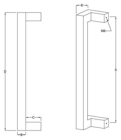 Square Offset Pull Handle dimensions diagram