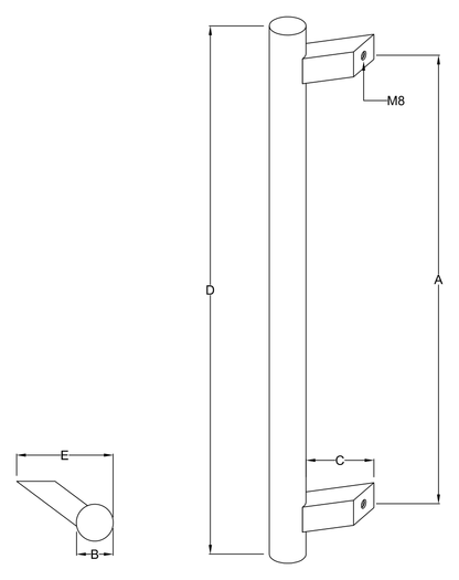 Round Offset-Leg Pull Handle dimensions diagram