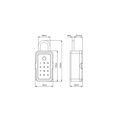 Smart Key Safe dimensions diagram - 165mm tall x 72mm wide