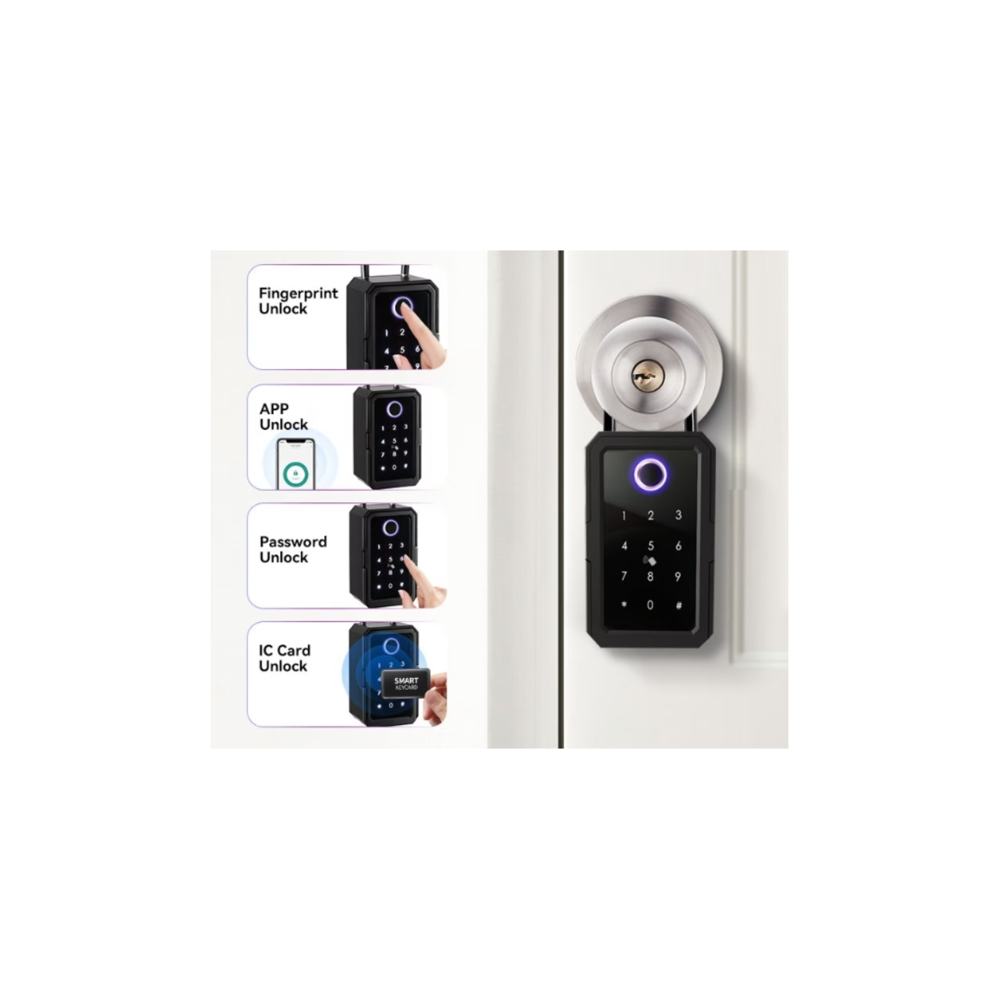 Smart Key Safe four unlock methods: fingerprint, app, PIN, RFID card