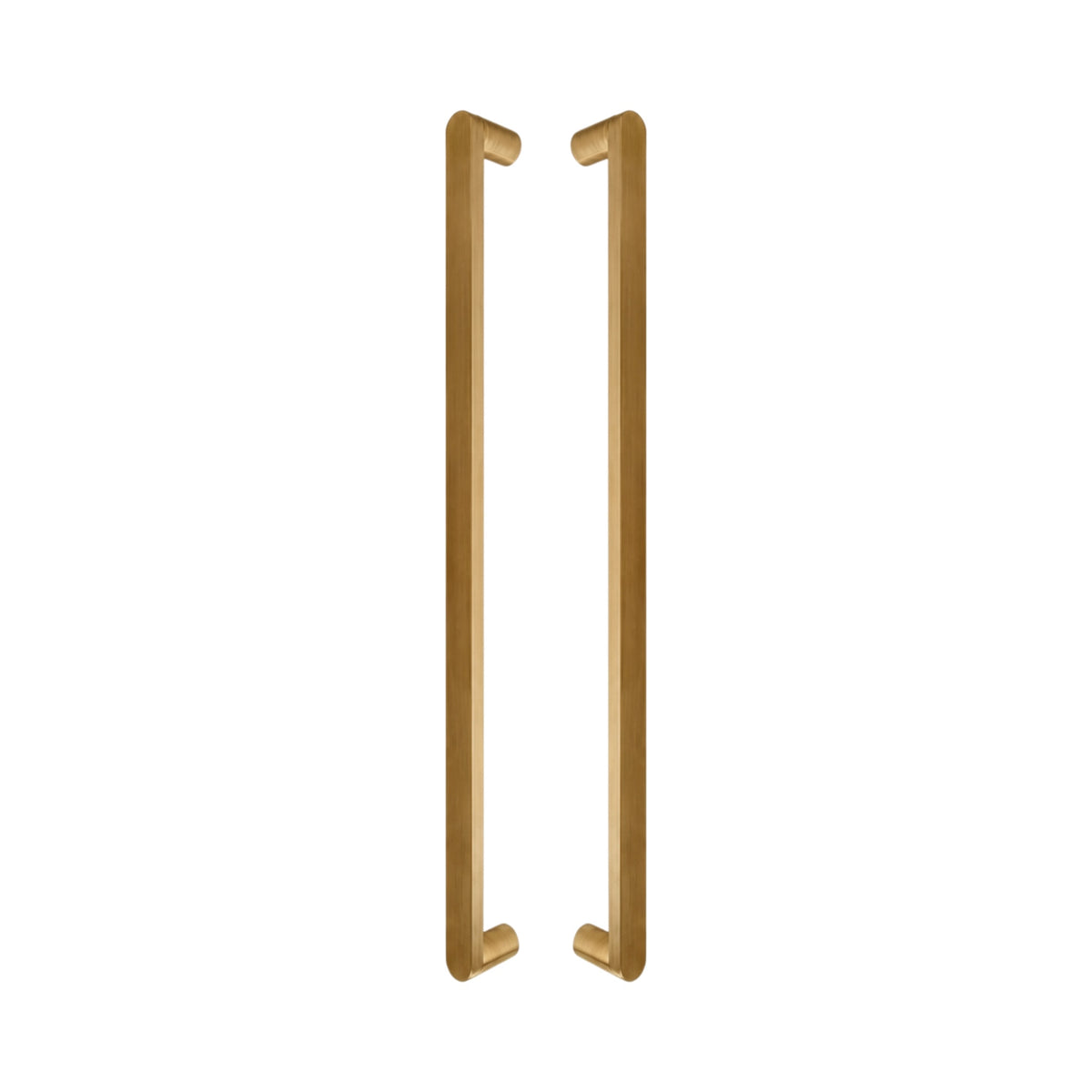 Cascade Bar pull handles in solid brass, a pair shown back to back with the round legs facing inward