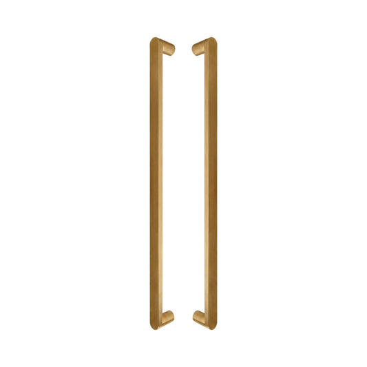 Cascade Bar pull handles in solid brass, a pair shown back to back with the round legs facing inward