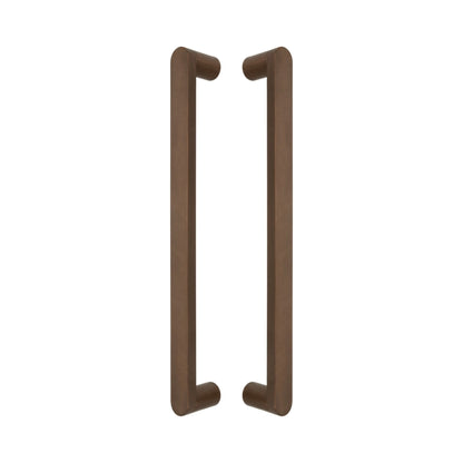 Cascade Bar pull handles in bronze-finished solid brass, a pair shown back to back with the round legs facing inward