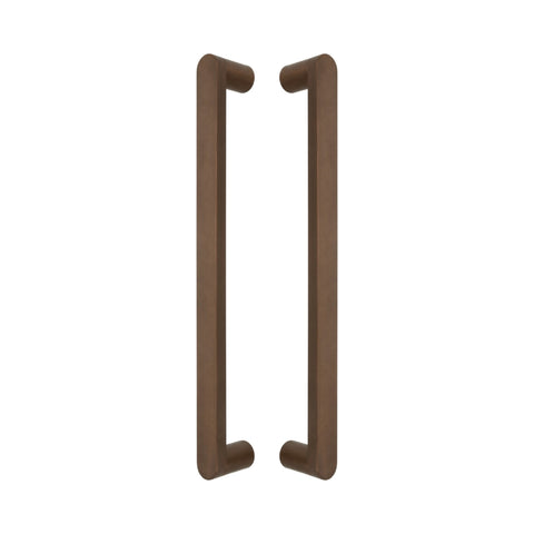Cascade Bar pull handles in bronze-finished solid brass, a pair shown back to back with the round legs facing inward