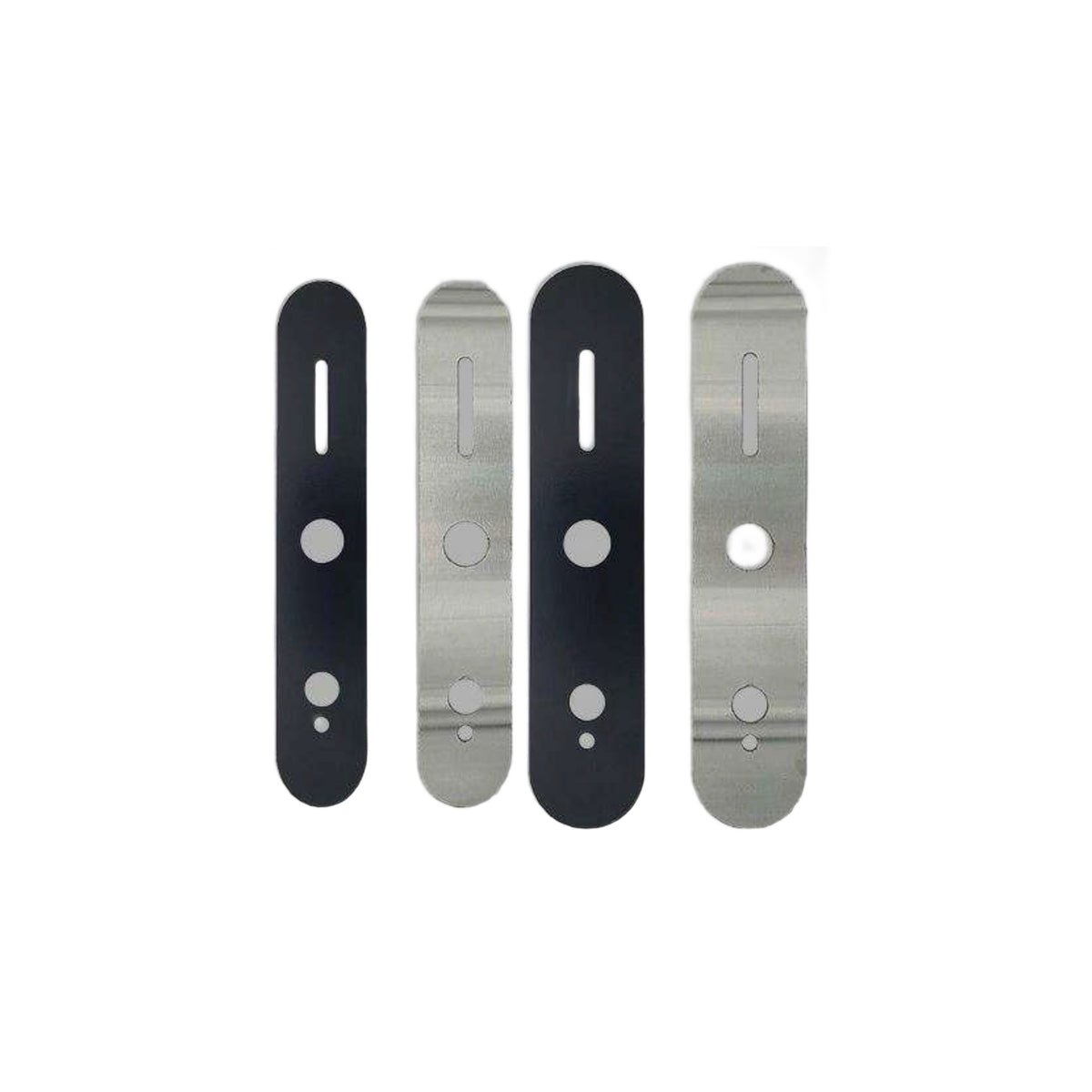 Lock dress plates in black and silver, shown in two sizes