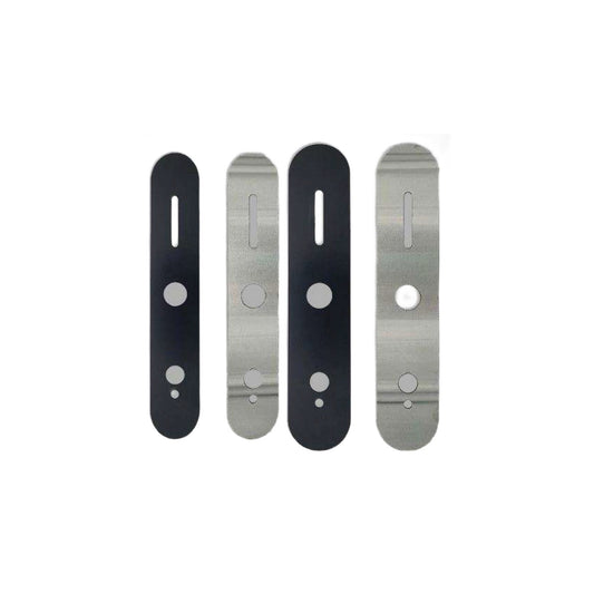 Lock dress plates in black and silver, shown in two sizes