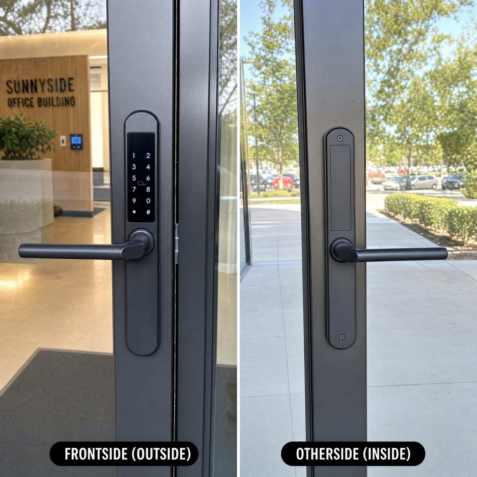 KS300 Smart Lock close-up on aluminium entrance door