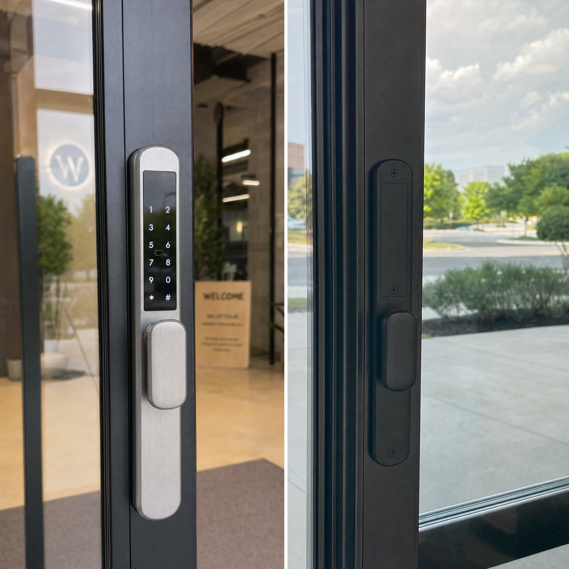 KS300 Smart Lock installed on aluminium glass door