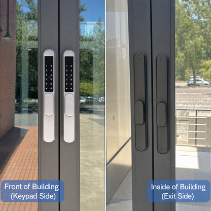 KS300 Smart Lock on dual glass entrance doors