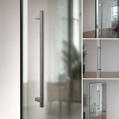 Round Tubular Pull Handle 32mm brushed stainless on glass door
