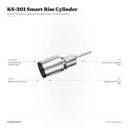 KS-201 Smart Rim Cylinder, specification diagram with the details from the product's own page
