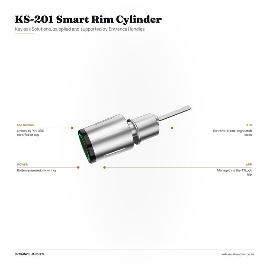 KS-201 Smart Rim Cylinder, specification diagram with the details from the product's own page