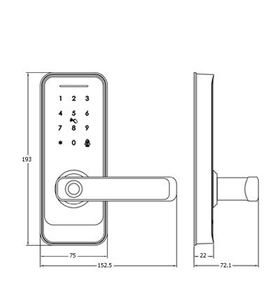 KS200 dimensions: 193mm tall x 75mm wide x 72mm handle reach