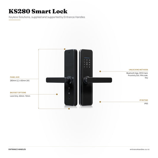 KS280 Smart Lock, specification diagram with the details from the product's own page