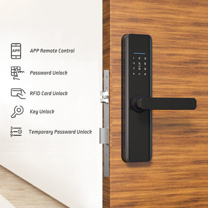 KS280 unlock options: app, password, RFID card, key, temporary passcode