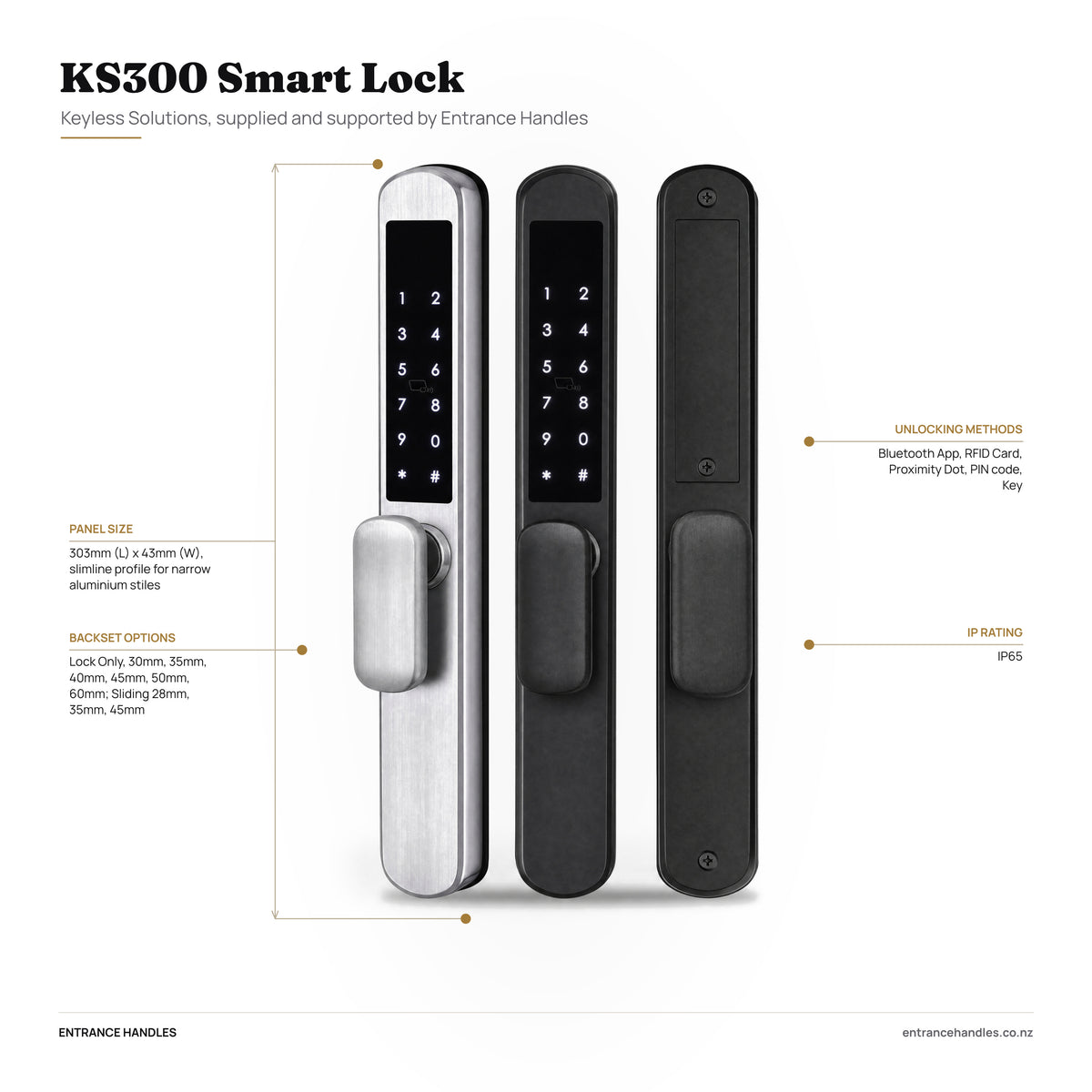 KS300 Smart Lock, specification diagram with the details from the product's own page