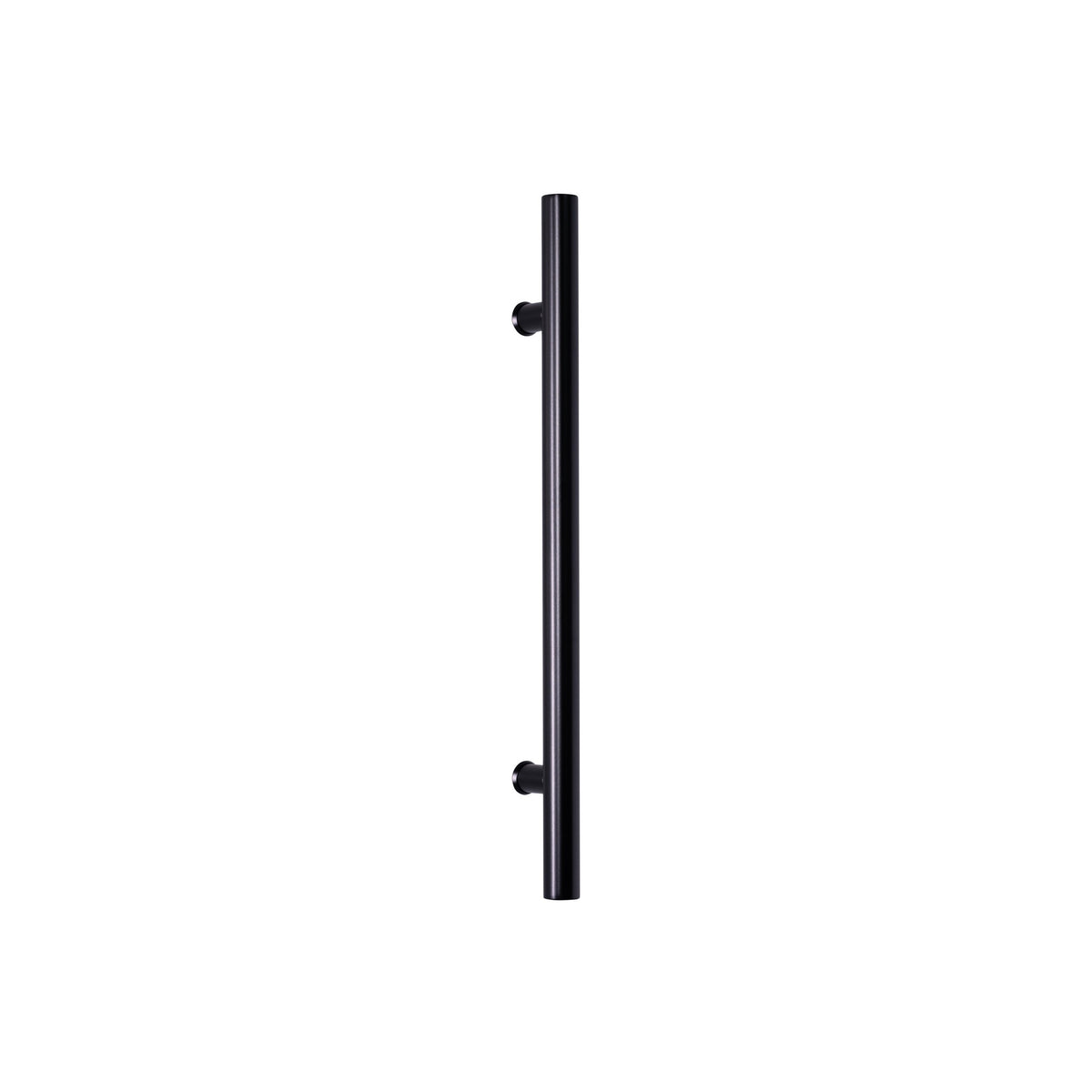Round Tubular Pull Handle 32mm in matt black powder coat, side view showing both standoffs
