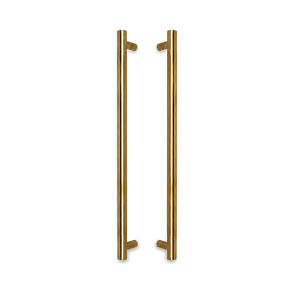 Round Tubular Pull Handle 32mm in solid brass, a pair shown back to back with the round standoffs facing inward
