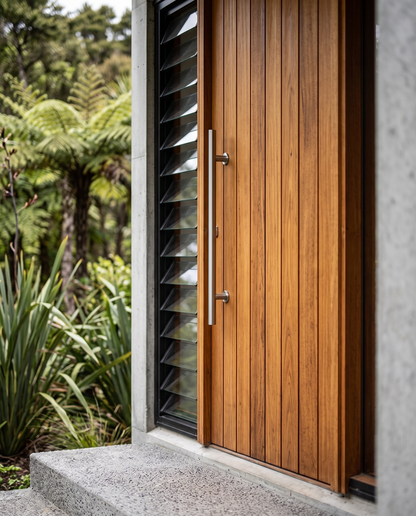 Round Tubular Pull Handle 32mm (Pair) installed on an entrance door