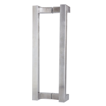 Square Offset Pull Handle 25mm in brushed 316 stainless, a pair shown back to back on a white background