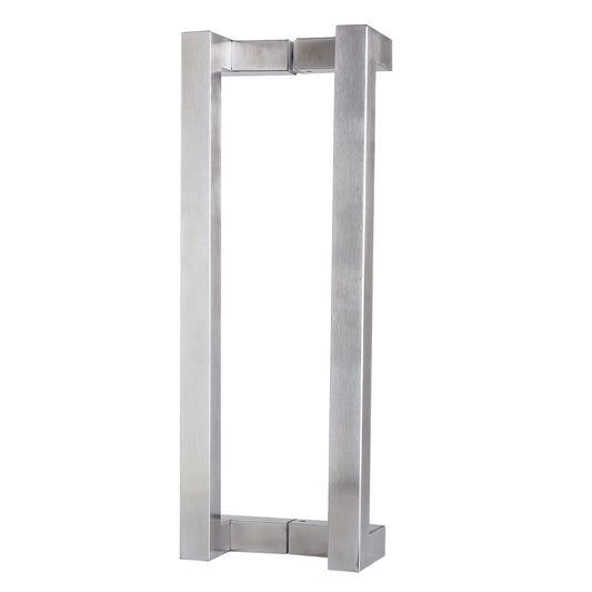 Square Offset Pull Handle 25mm in brushed 316 stainless, a pair shown back to back on a white background