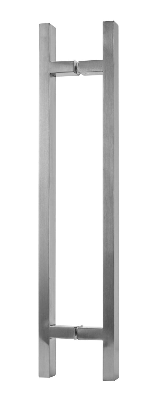 Square T-Bar Pull Handle 25mm in brushed 316 stainless, a pair shown back to back on a white background