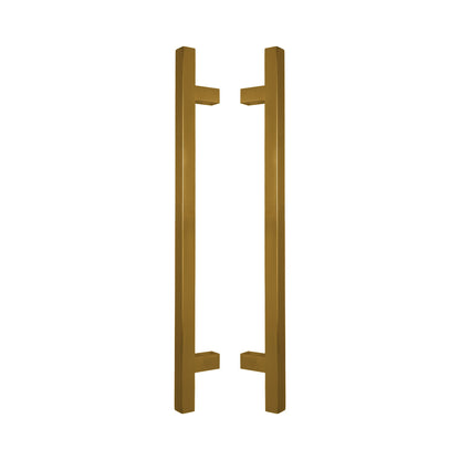 Square T-Bar Pull Handle 25mm in solid brass, a pair shown back to back with the T legs facing inward