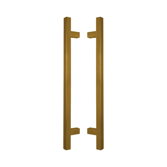 Square T-Bar Pull Handle 25mm in solid brass, a pair shown back to back with the T legs facing inward