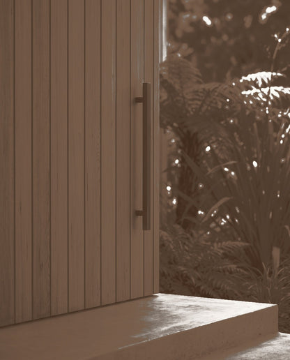 Square T-Bar pull handle 25mm in bronze on a vertical timber entrance door