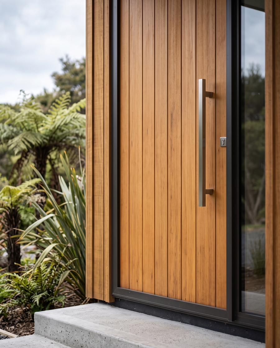 Square T-Bar Pull Handle 25mm (Pair) installed on an entrance door