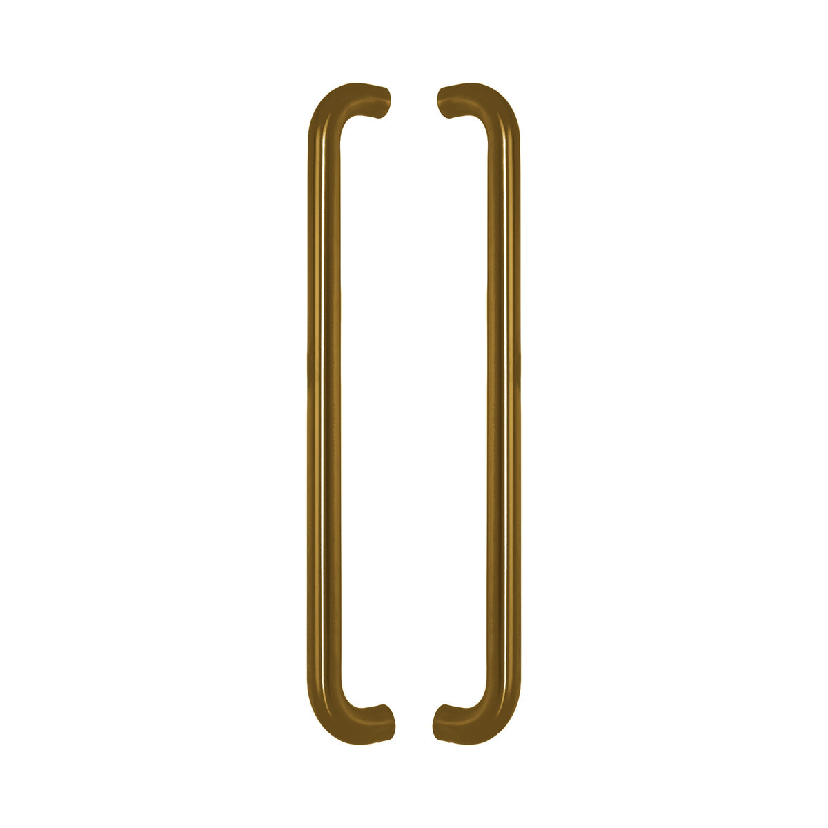 Straight D-Pull Handle in solid brass, a pair shown back to back with the legs facing inward