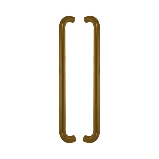 Straight D-Pull Handle in solid brass, a pair shown back to back with the legs facing inward