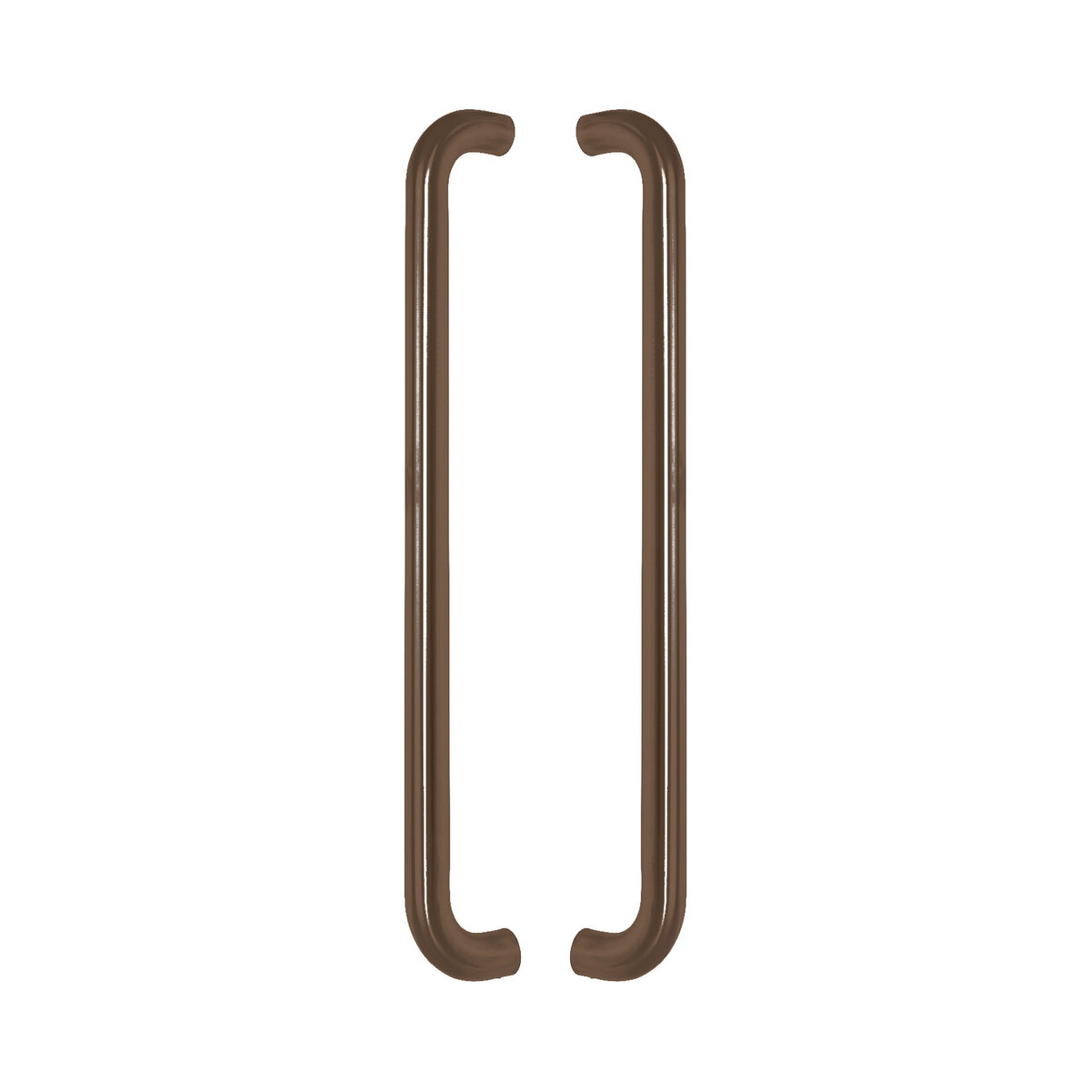 Straight D-Pull Handle in bronze-finished solid brass, a pair shown back to back with the legs facing inward