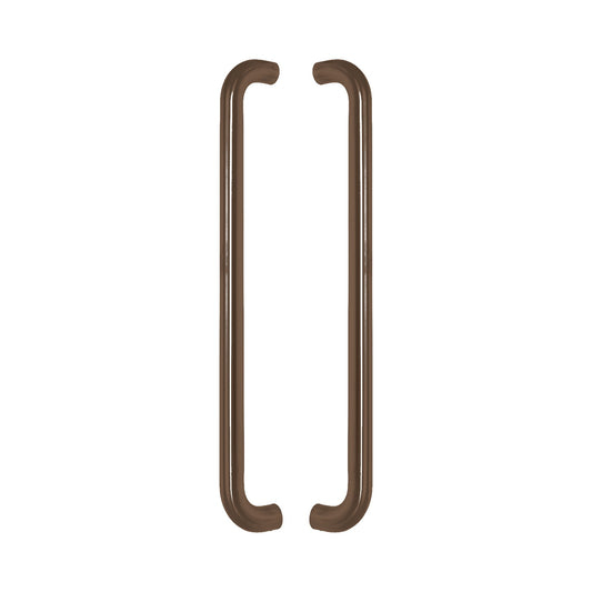 Straight D-Pull Handle in bronze-finished solid brass, a pair shown back to back with the legs facing inward