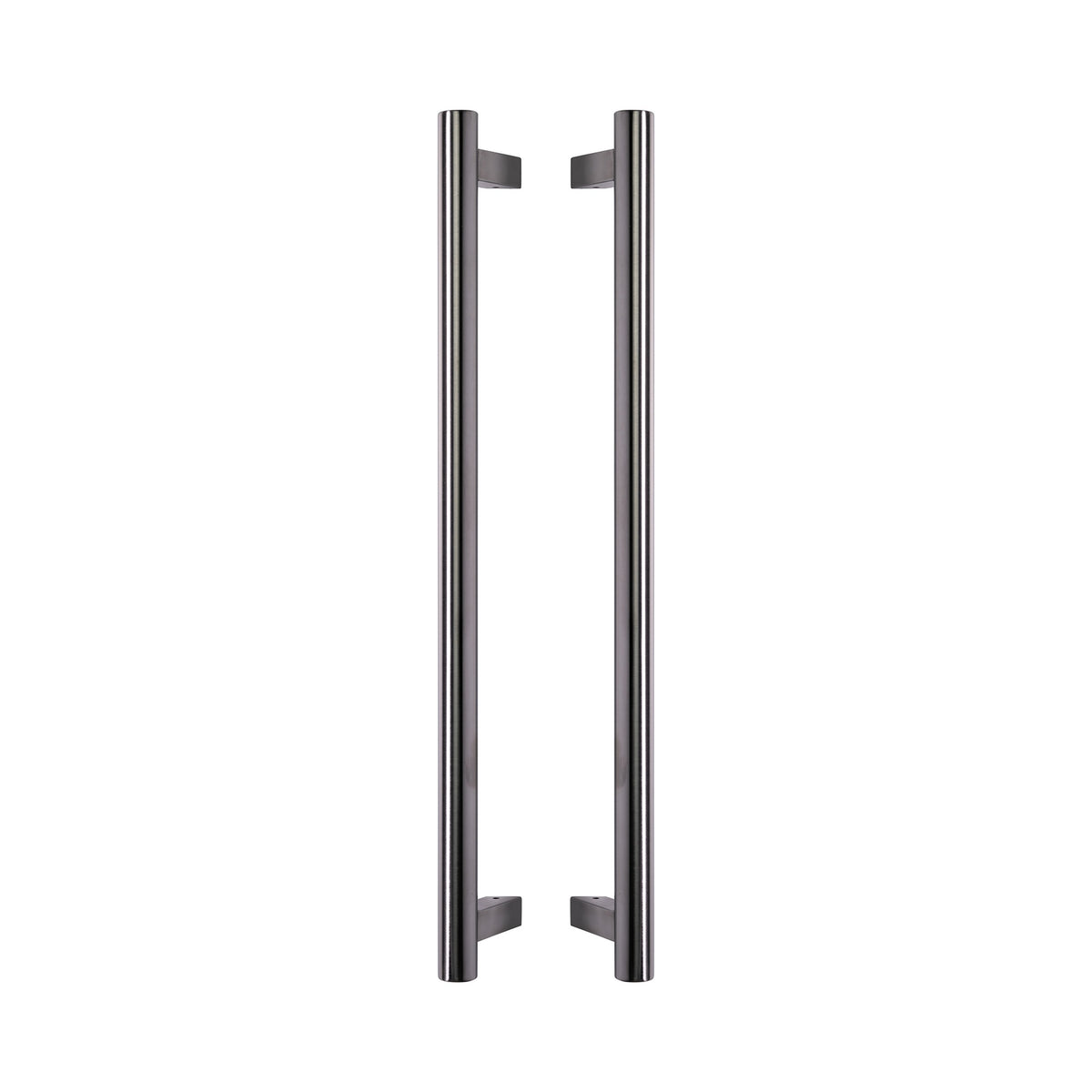Round Offset-Leg Pull Handle 32mm in 316 marine-grade stainless, a pair shown back to back with the offset legs facing inward