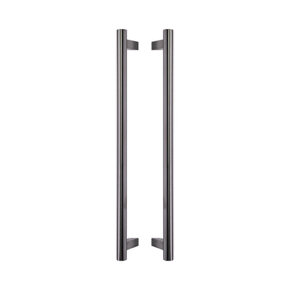 Round Offset-Leg Pull Handle 32mm in 316 marine-grade stainless, a pair shown back to back with the offset legs facing inward