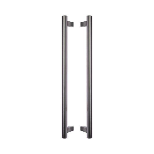 Round Offset-Leg Pull Handle 32mm in 316 marine-grade stainless, a pair shown back to back with the offset legs facing inward