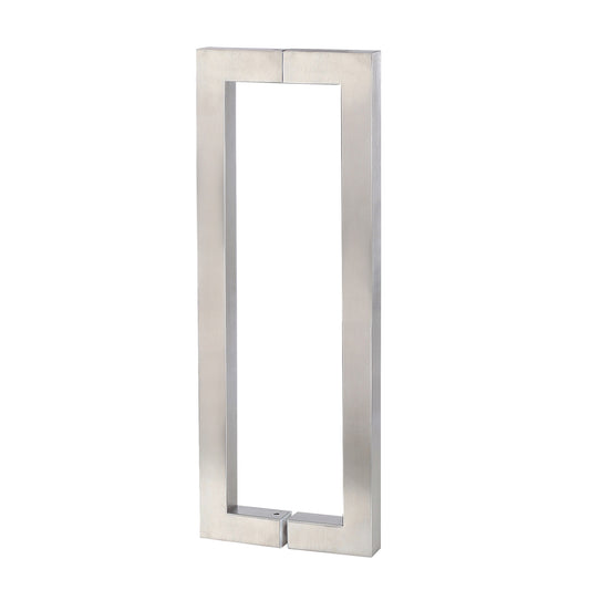 Straight Square Pull Handle 25mm in brushed 316 stainless, a pair shown back to back on a white background