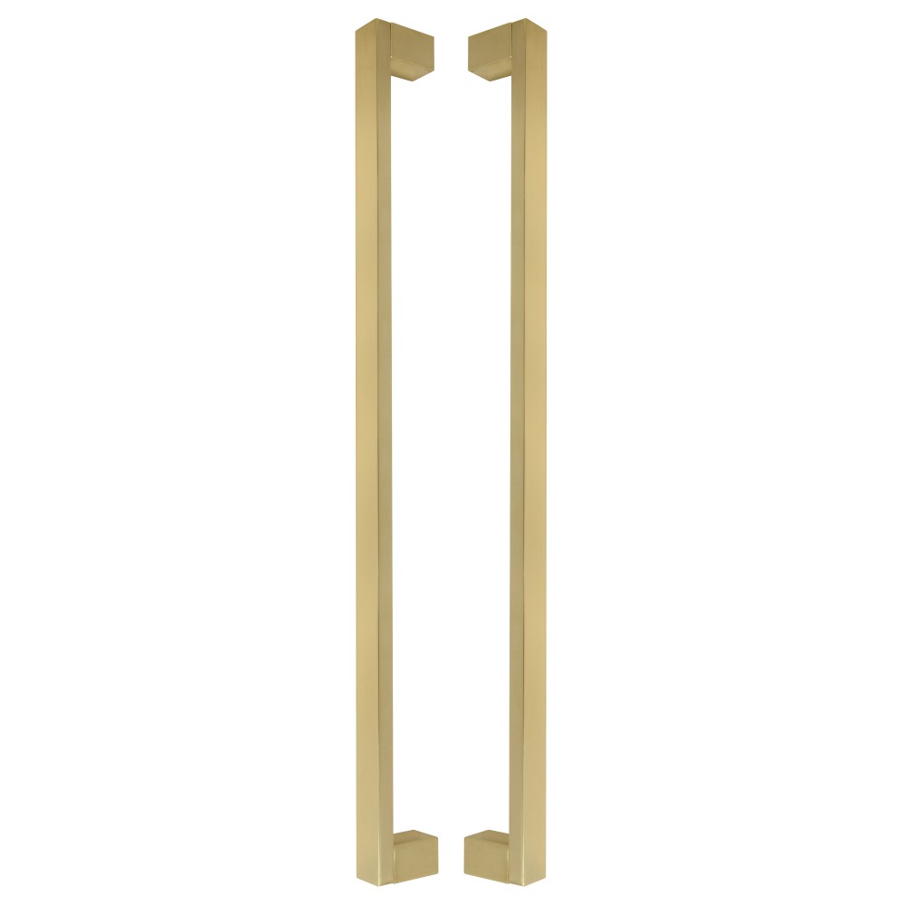 Straight Square Pull Handle 25mm in brass, a pair shown back to back on a white background, square bar with a square leg at each end