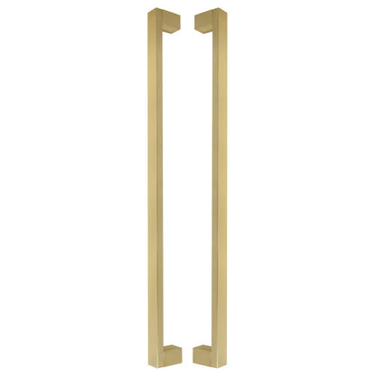 Straight Square Pull Handle 25mm in brass, a pair shown back to back on a white background, square bar with a square leg at each end