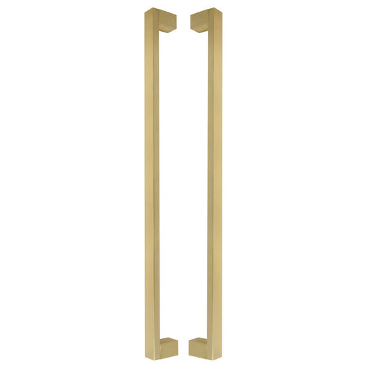 Straight Square Pull Handle 25mm in brass, a pair shown back to back on a white background, square bar with a square leg at each end