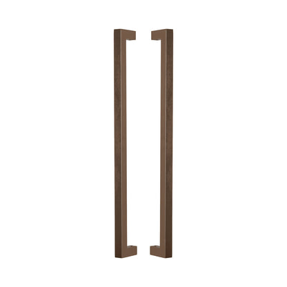 Straight Square Pull Handle 25mm in bronze-finished solid brass, a pair shown back to back with the square legs facing inward